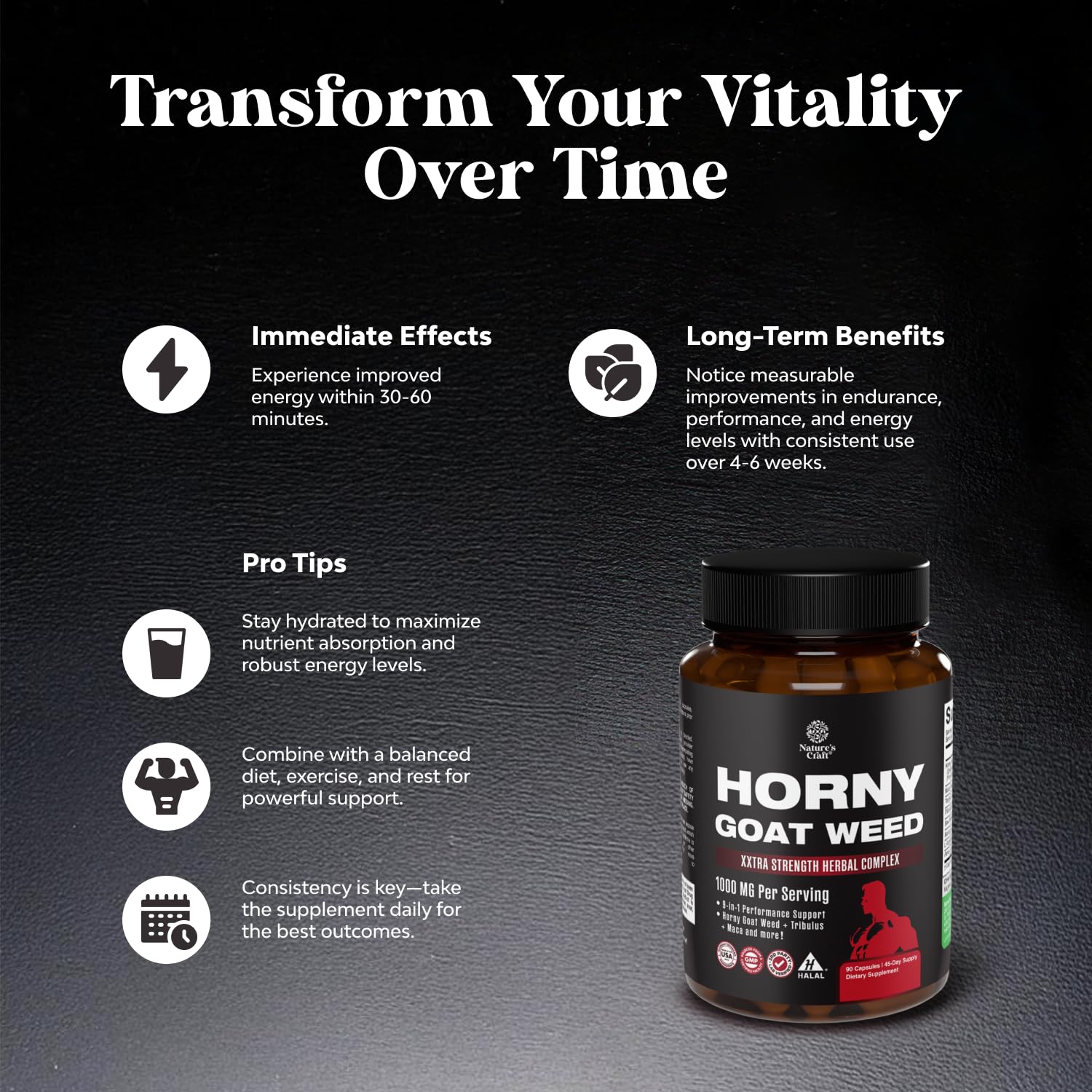 Natures Craft Horny Goat Weed Supplement 1000mg bottle top view