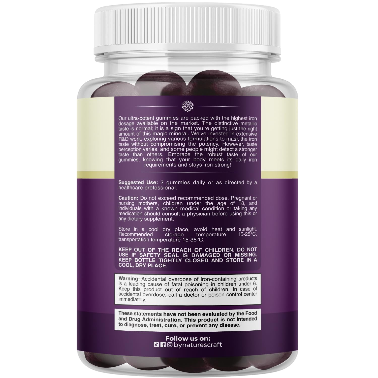 Natures Craft Iron Gummies 308g back view with nutritional information