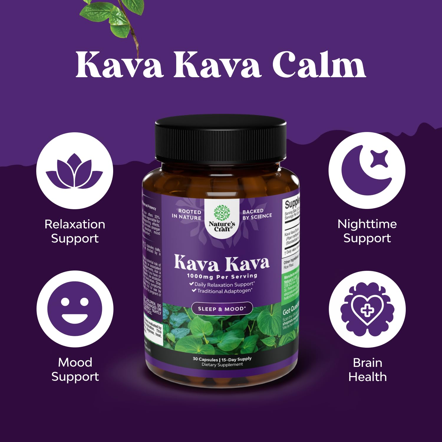 Natures Craft Kava Kava Capsules 1000mg capsules on a surface