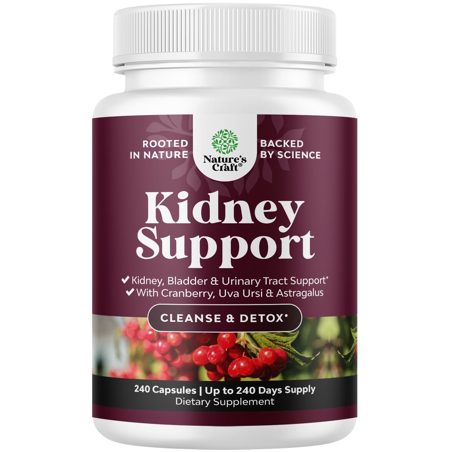 Natures Craft Kidney Support Herbal Supplement 60 capsules front view