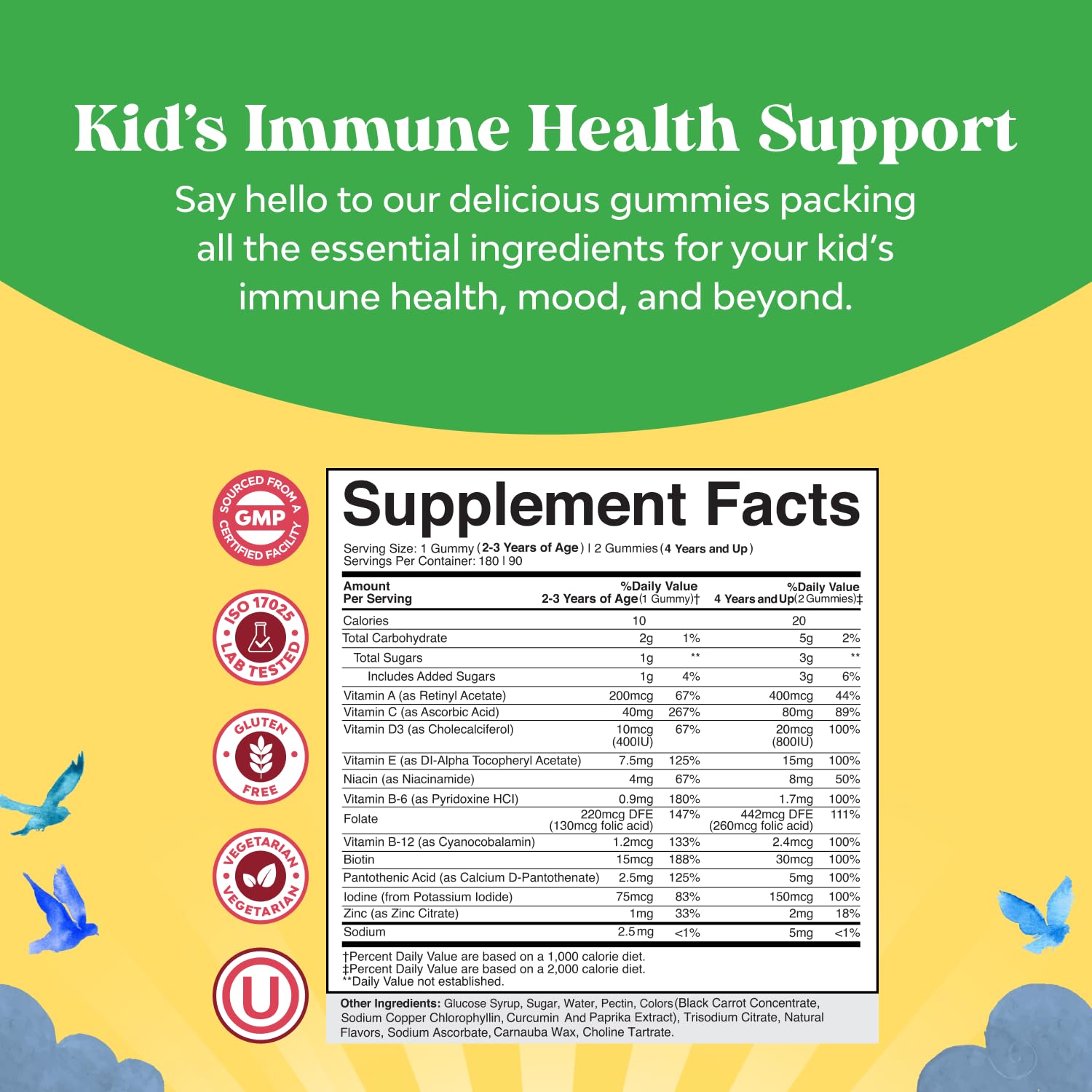 Natures Craft Kids daily wellness Support Gummies nutritional information
