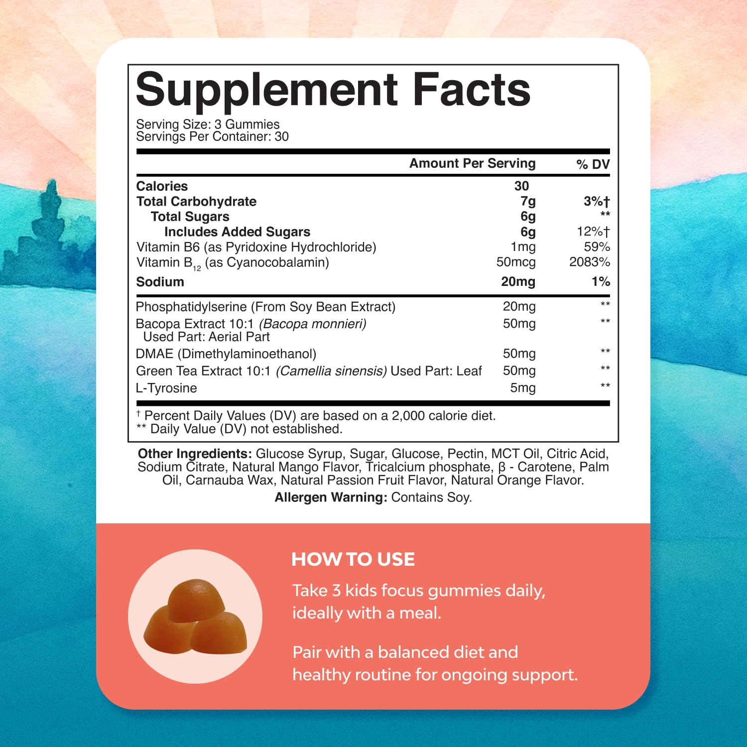 Natures Craft Kids Gummy Multivitamins back view with nutritional information