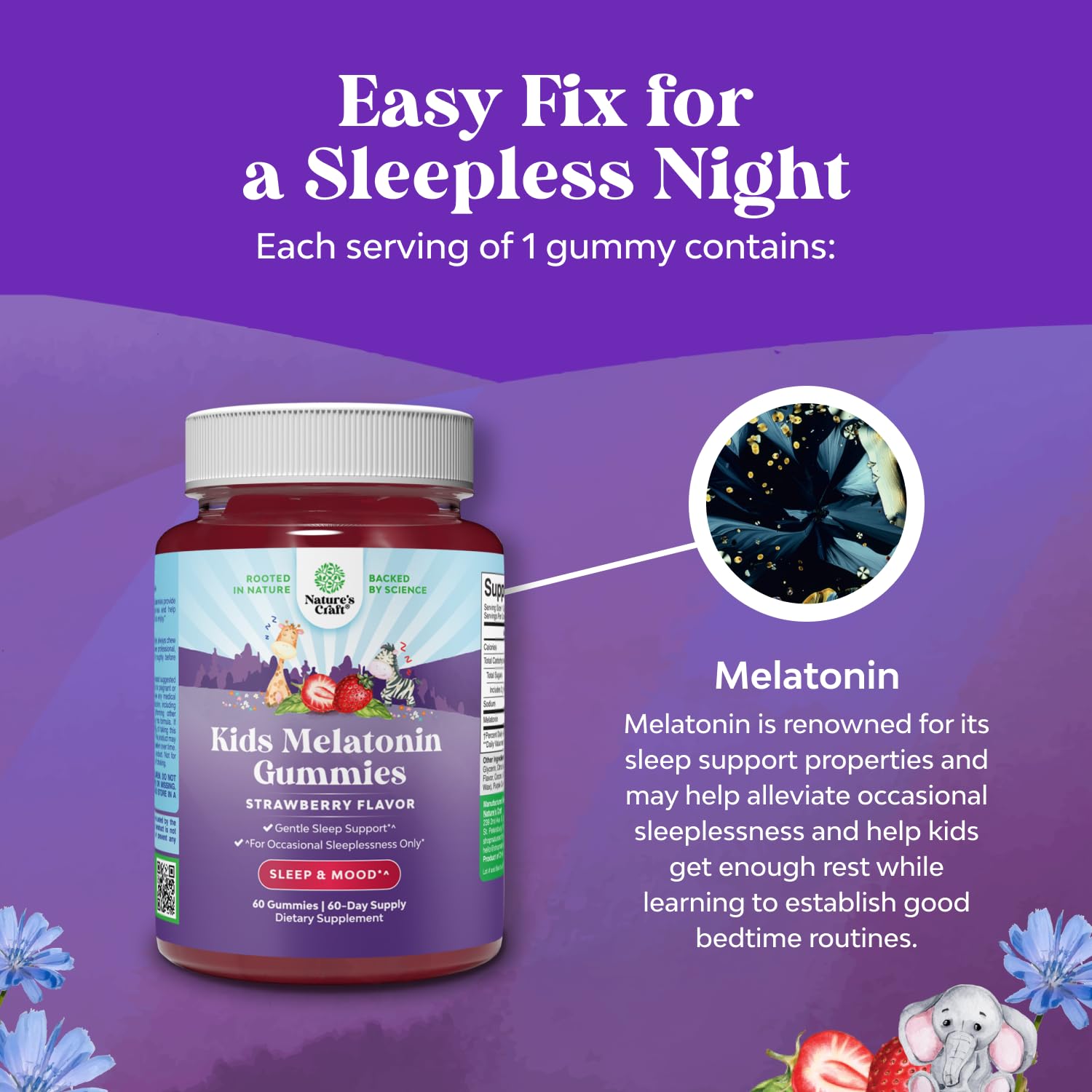 Natures Craft Kids Melatonin Gummies 1mg Strawberry gummies close-up