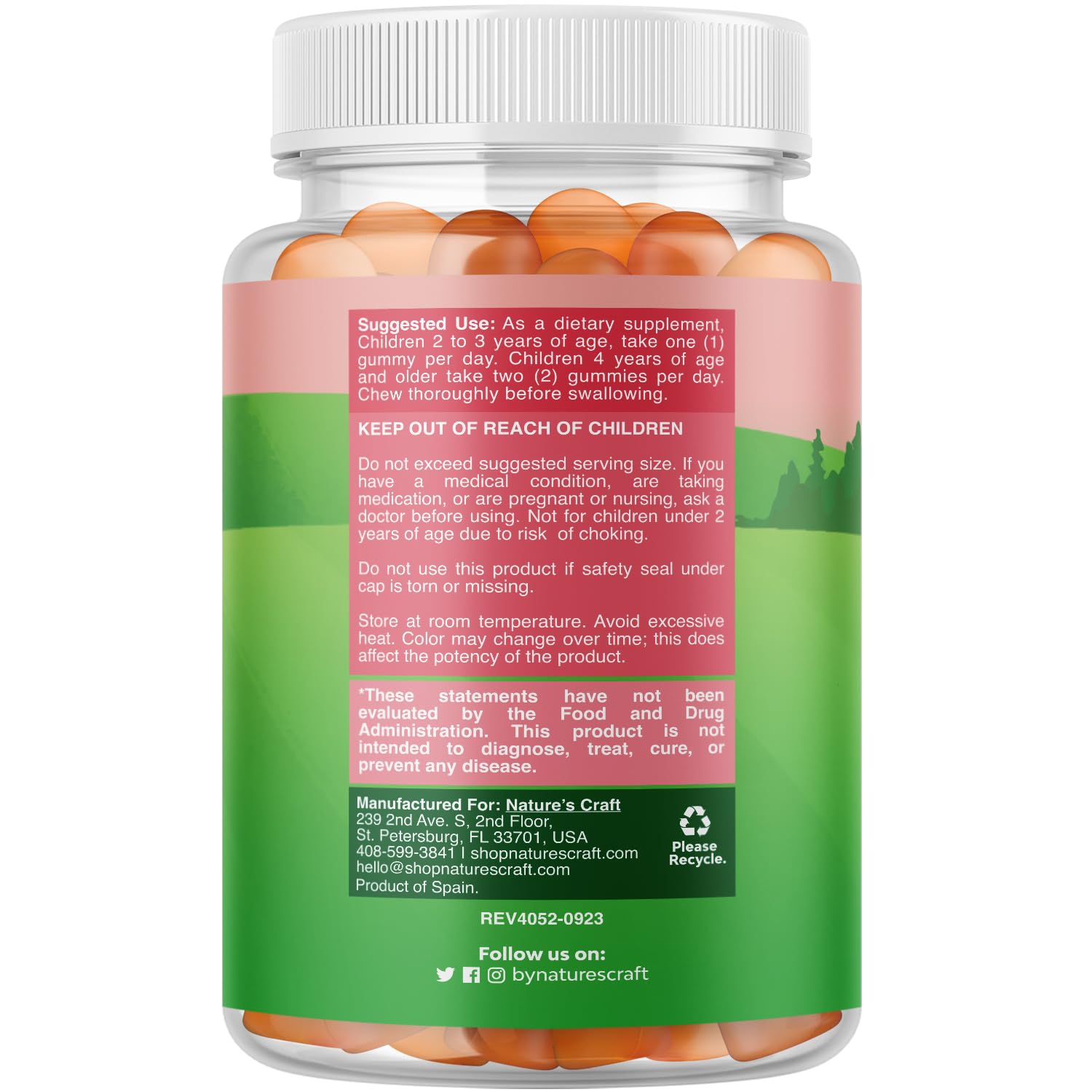 Natures Craft Kids Multivitamins Gummy side view with nutritional information