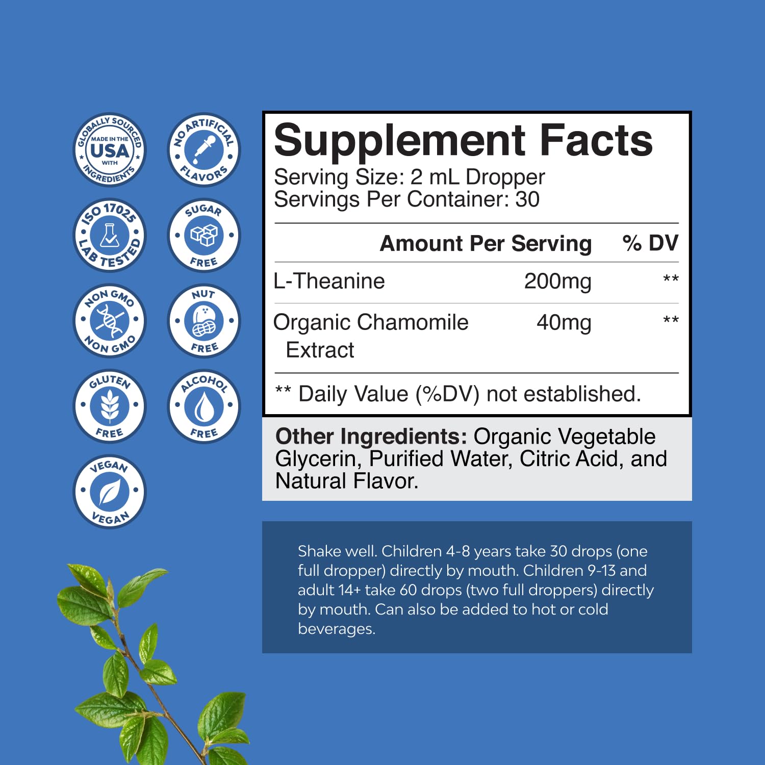 Natures Craft L-Theanine Liquid Drops with chamomile extract