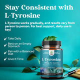 Natures Craft L-Tyrosine capsules on a wooden table