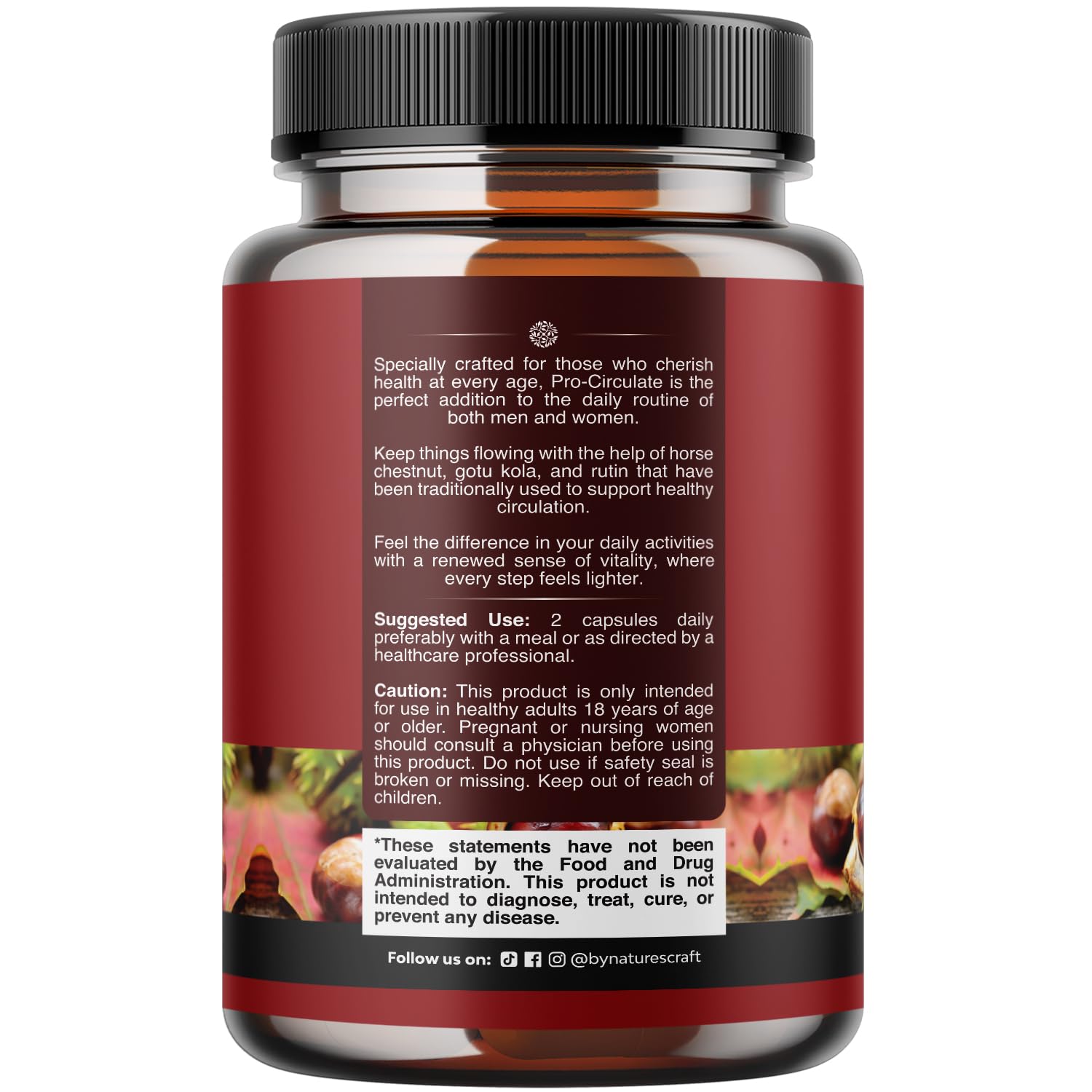 Natures Craft Leg Vein Supplement 100g side view showing ingredients
