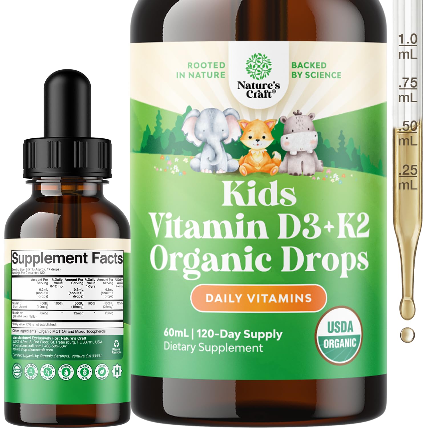 Natures Craft Liquid Vitamin D3 with K2 118g front view