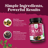 Natures Craft Maca Root Capsules 150g with a glass of water