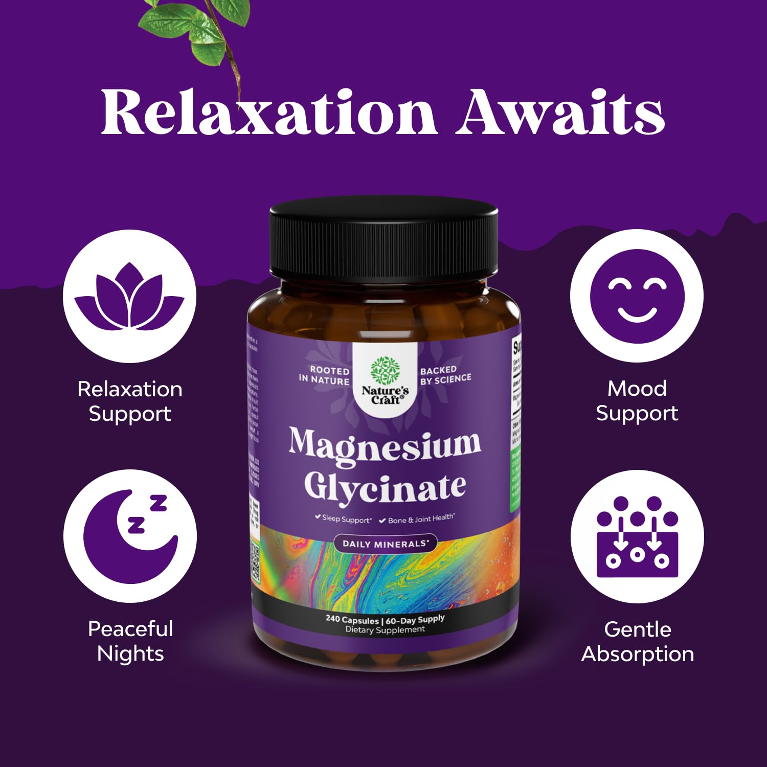 Natures Craft Magnesium Glycinate 400mg capsules side view