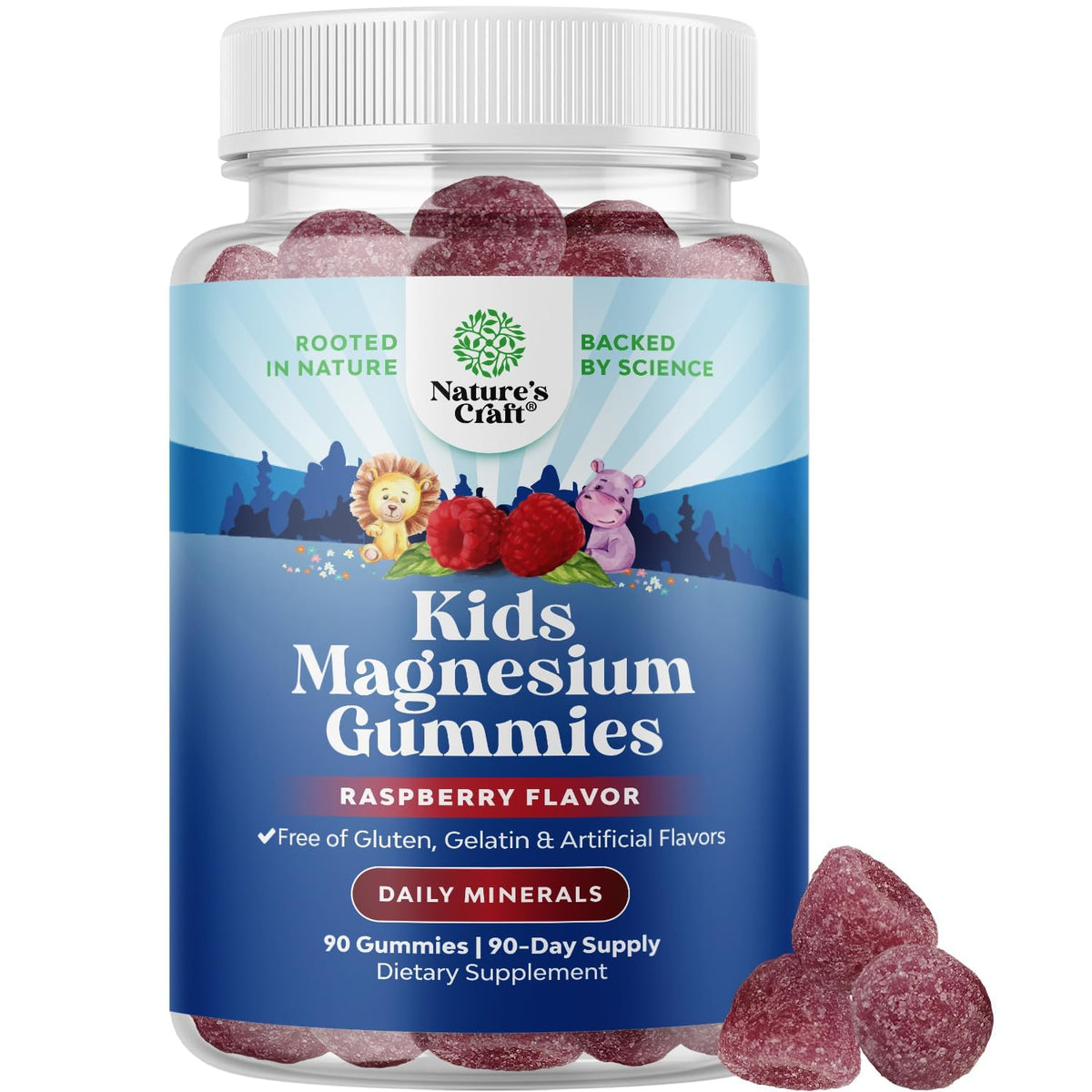 Natures Craft Magnesium Gummies for Kids 60 count raspberry flavour front view