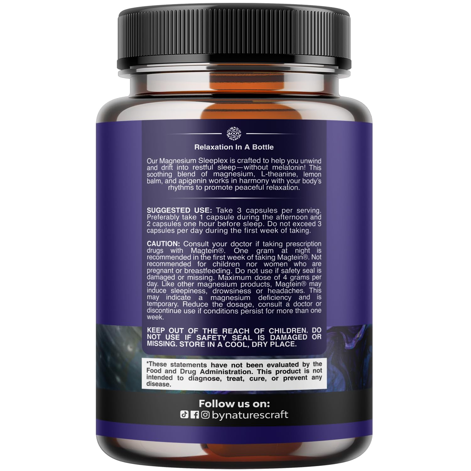 Natures Craft Magnesium L Threonate capsule bottle side view