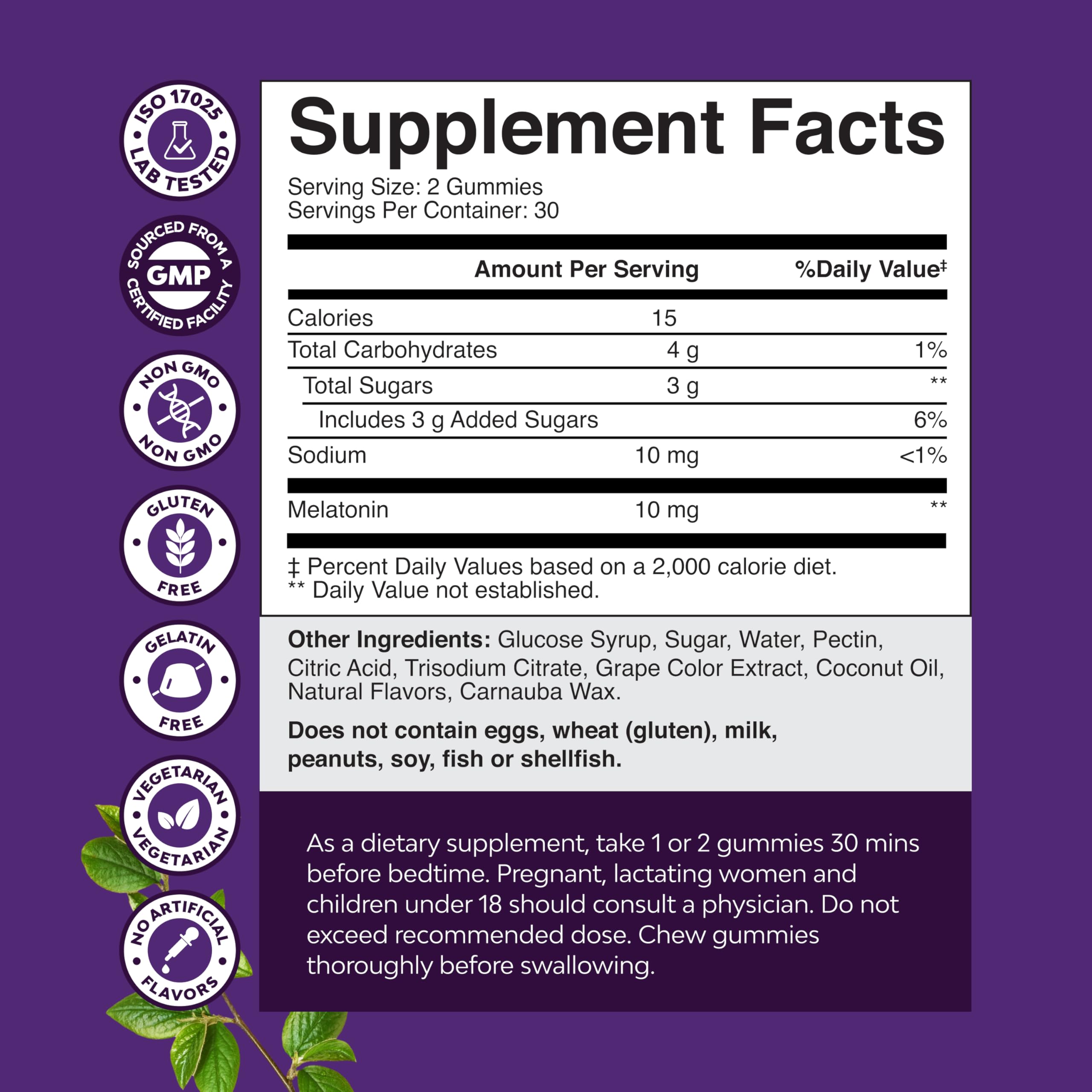Natures Craft Melatonin Gummies 10mg ingredients list
