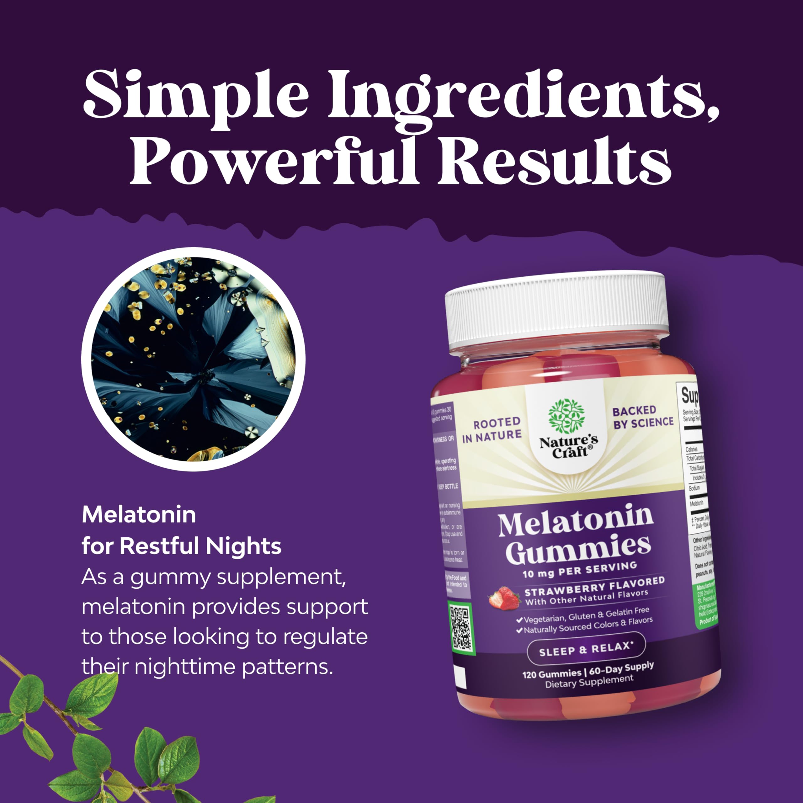 Natures Craft Melatonin Gummies 10mg on a table with a glass of water
