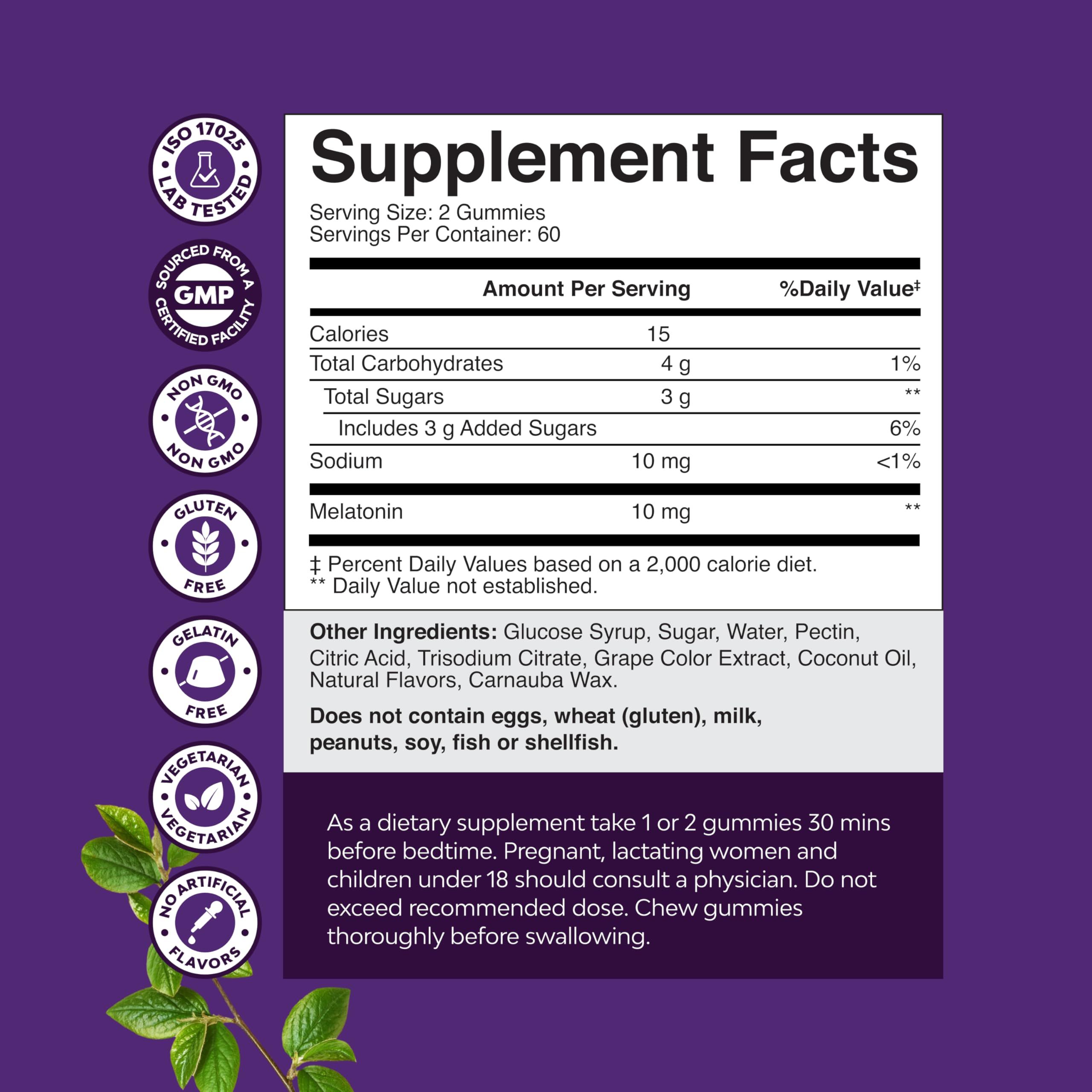 Natures Craft Melatonin Gummies 10mg side view of packaging