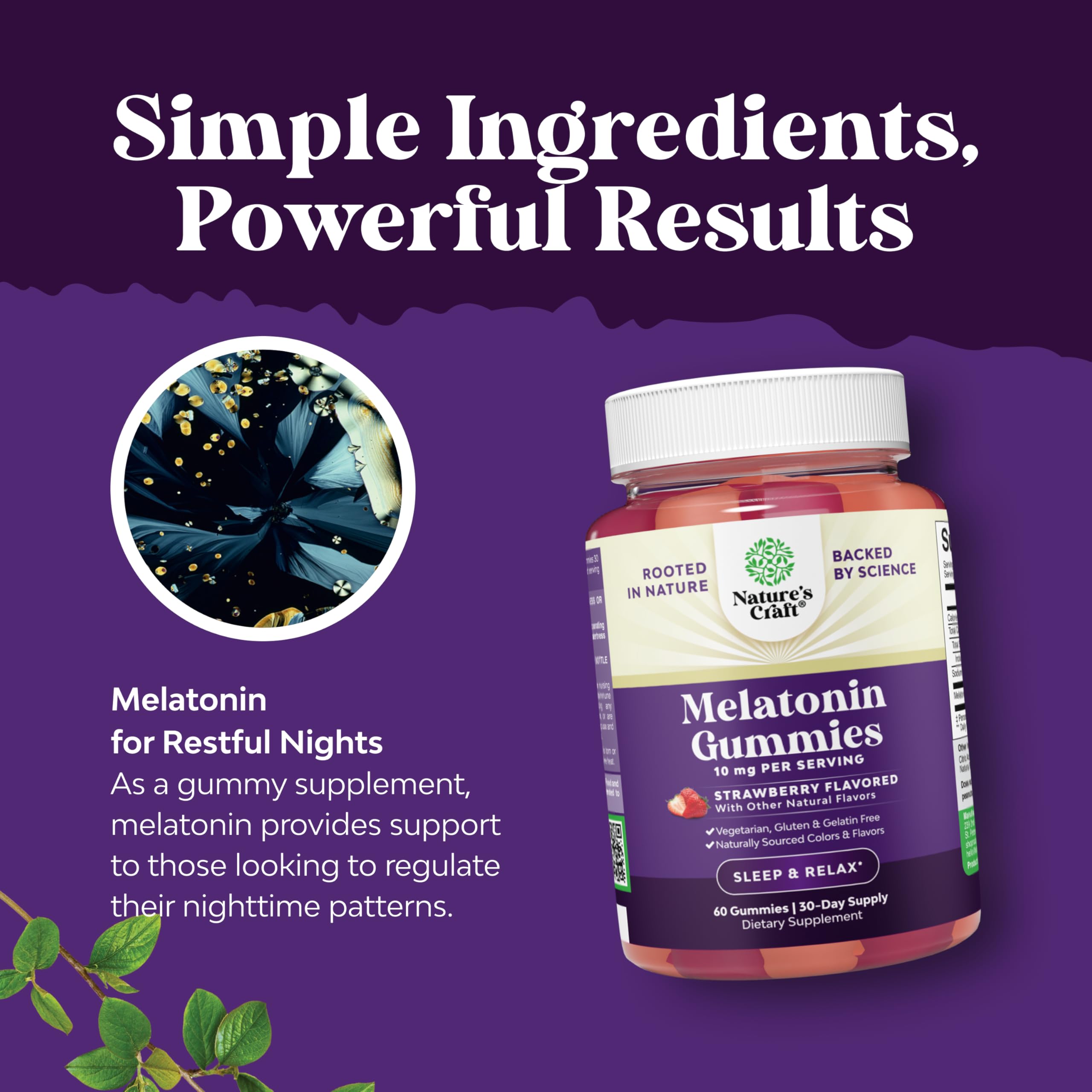 Natures Craft Melatonin Gummies 10mg with a glass of water