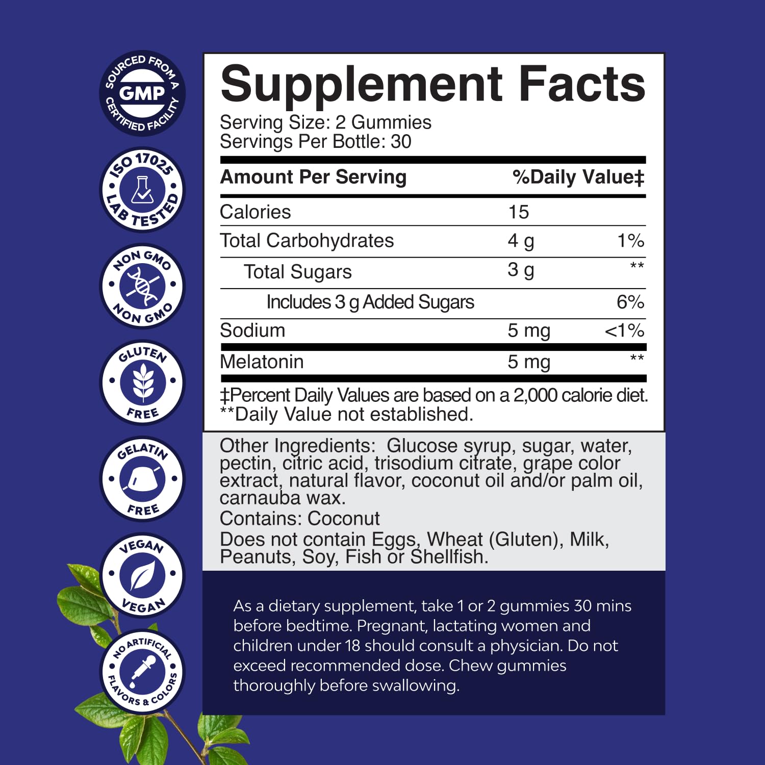 Natures Craft Melatonin Gummies 5mg with a glass of water