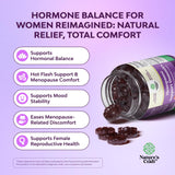 Natures Craft Menopause Ease Gummies with natural ingredients on a wooden table