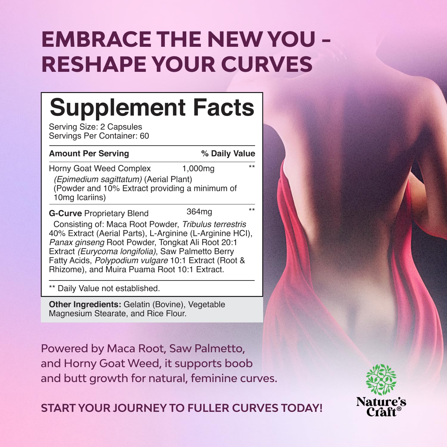Natures Craft Muira Puama Capsules back view with ingredient list