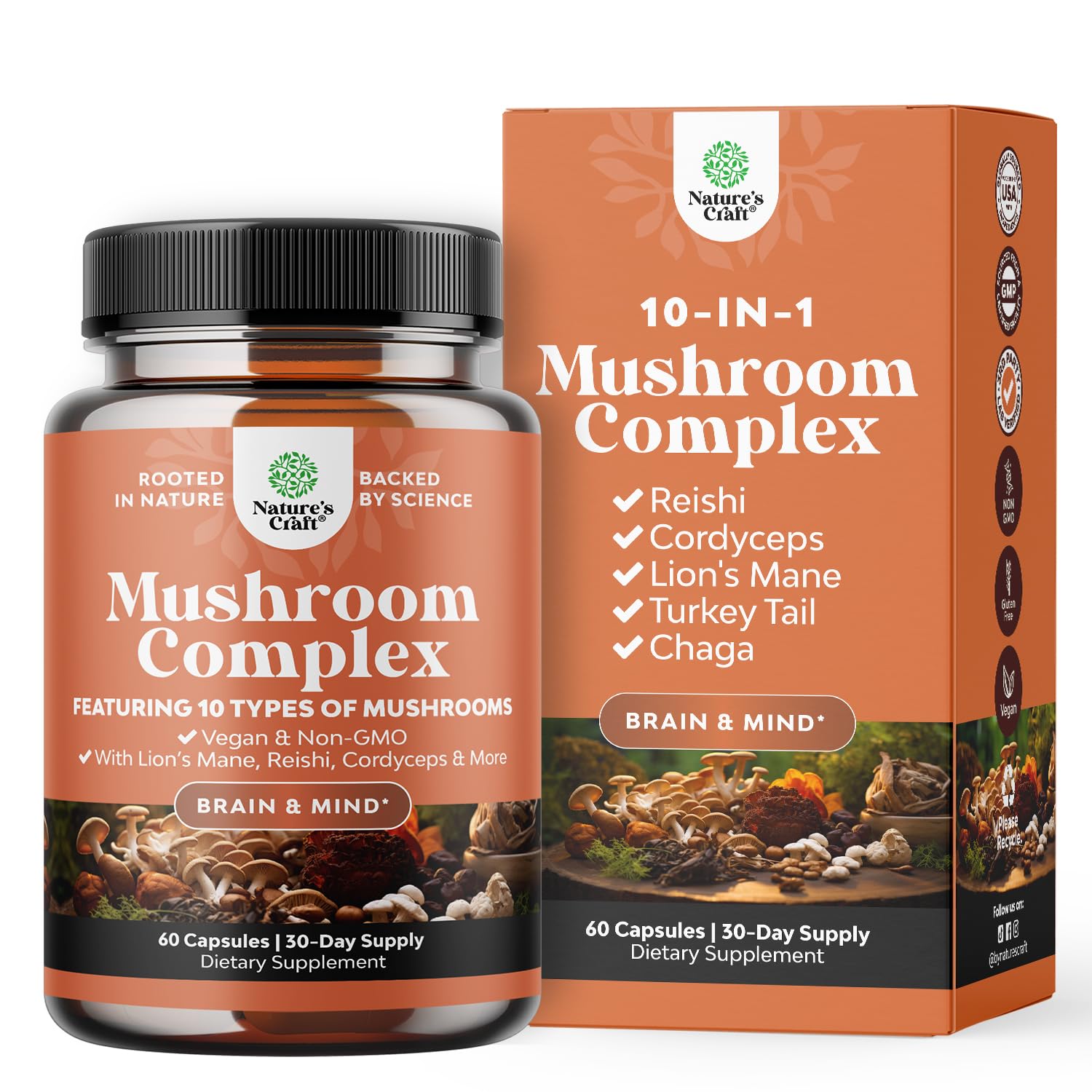 Natures Craft Mushroom Supplement 10X Blend front view