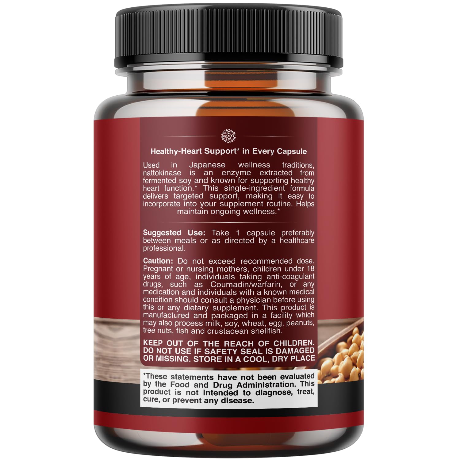Natures Craft Nattokinase Capsules 100mg bottle side view