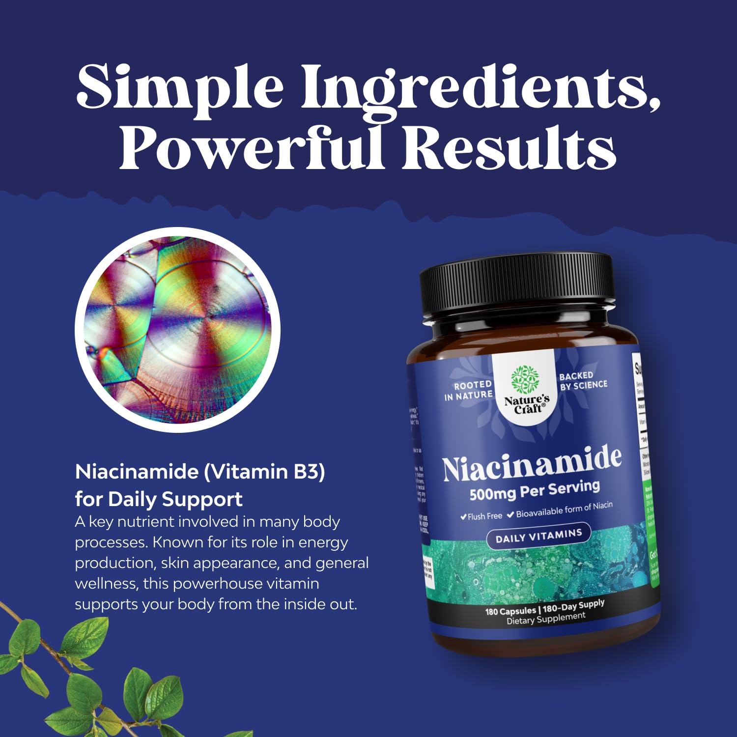 Natures Craft Niacinamide 500mg capsules with measuring spoon