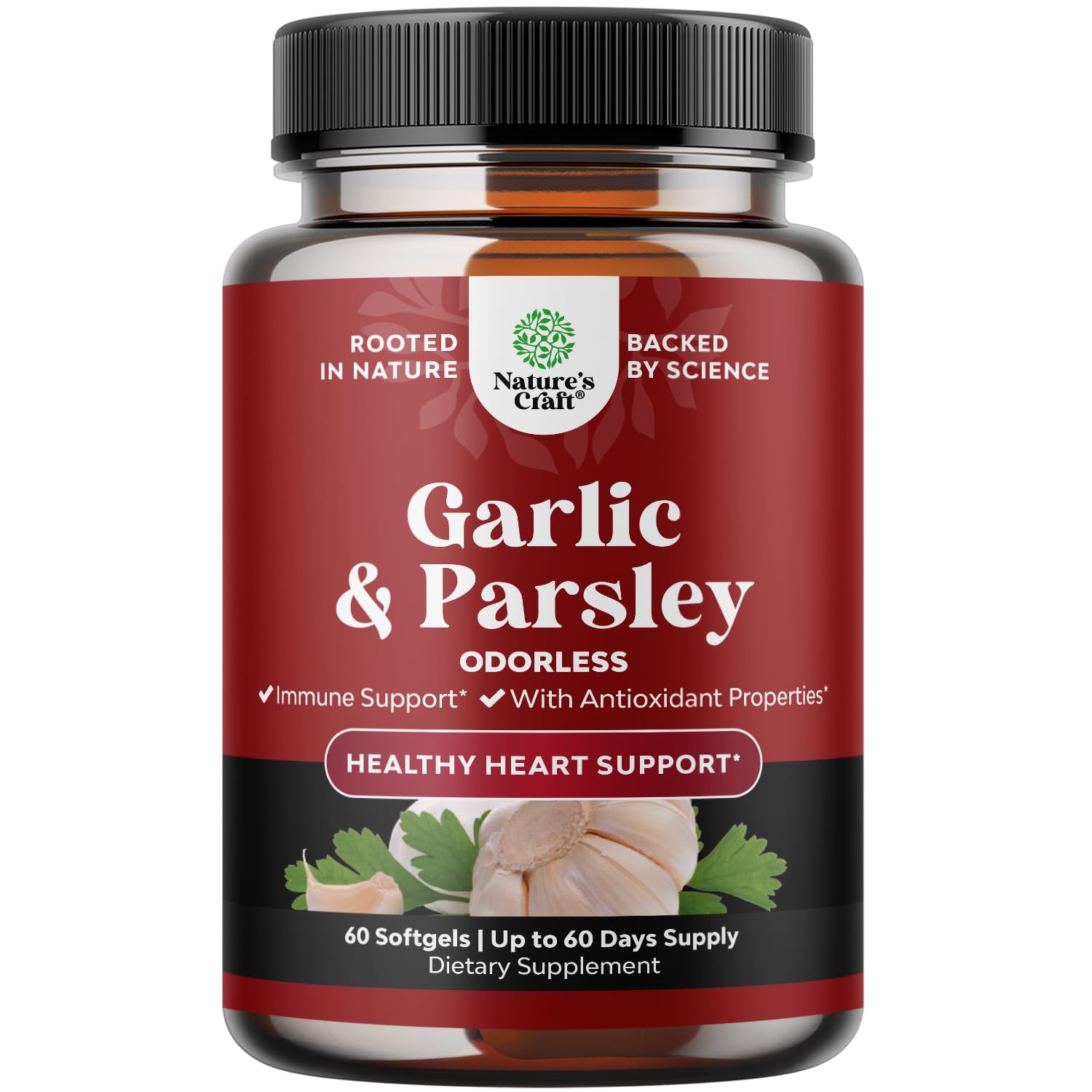 Natures Craft Odourless Garlic & Parsley Softgels front view