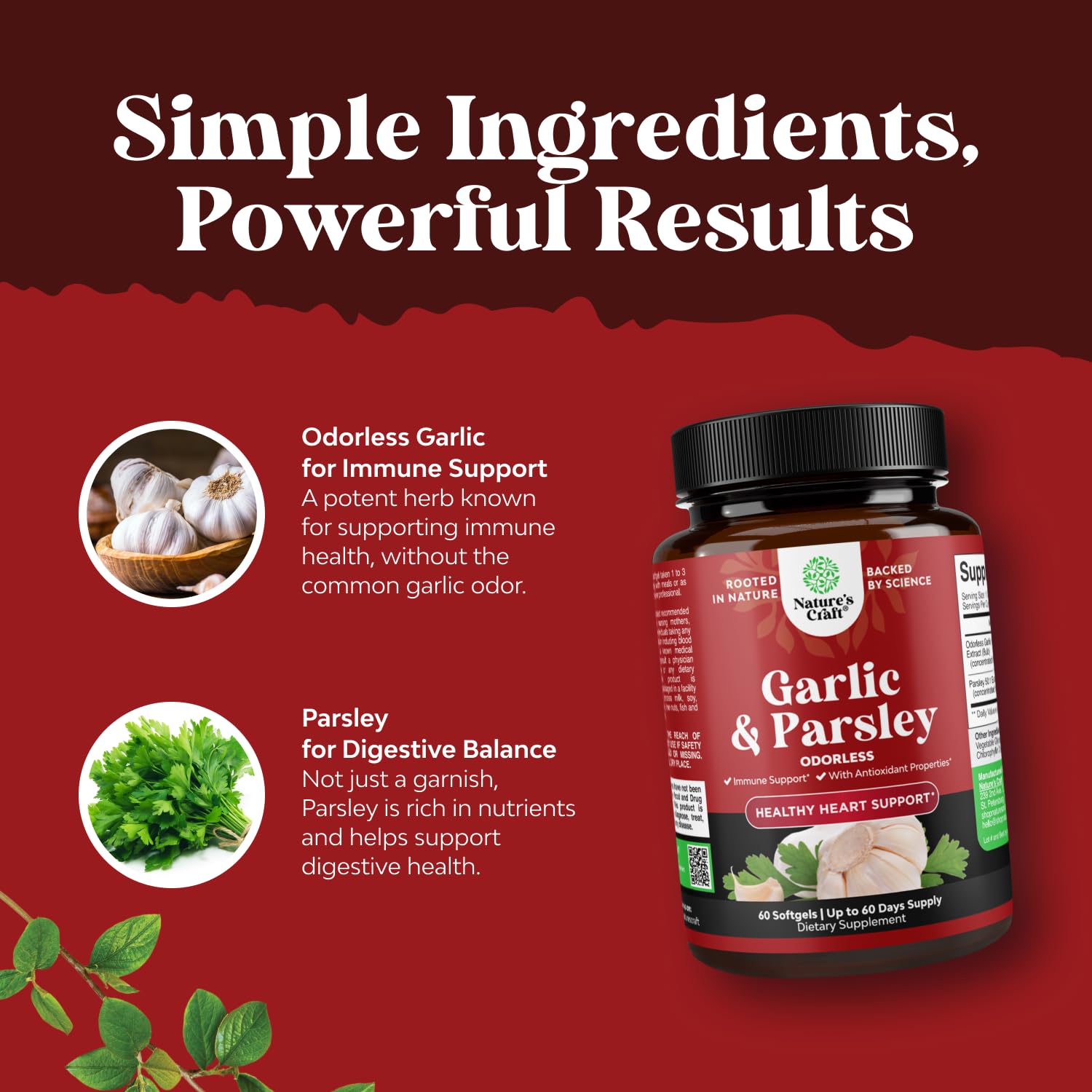 Natures Craft Odourless Garlic & Parsley Softgels ingredients list