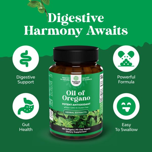 Natures Craft Oil of Oregano Softgels back view with ingredient list