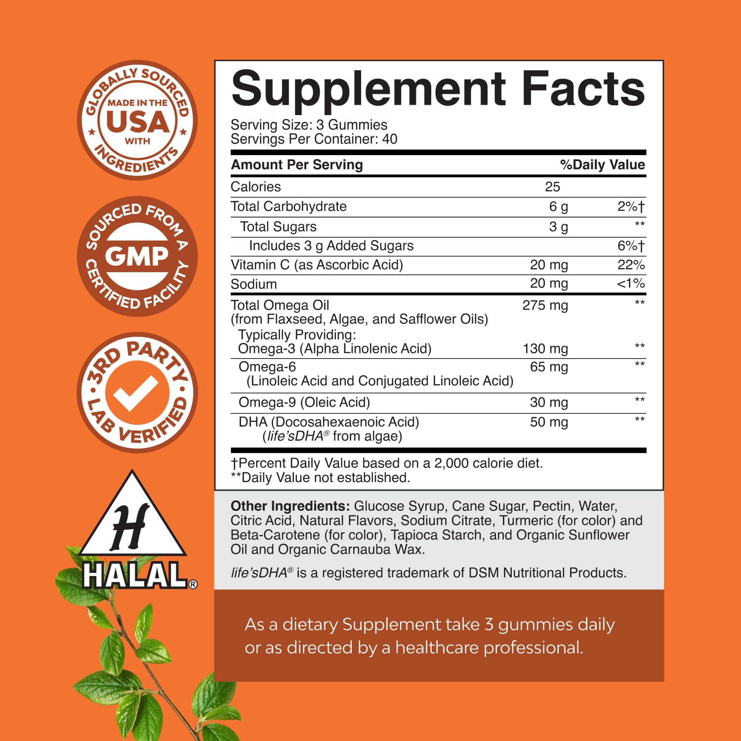 Natures Craft Omega-3 DHA gummy vitamins side view