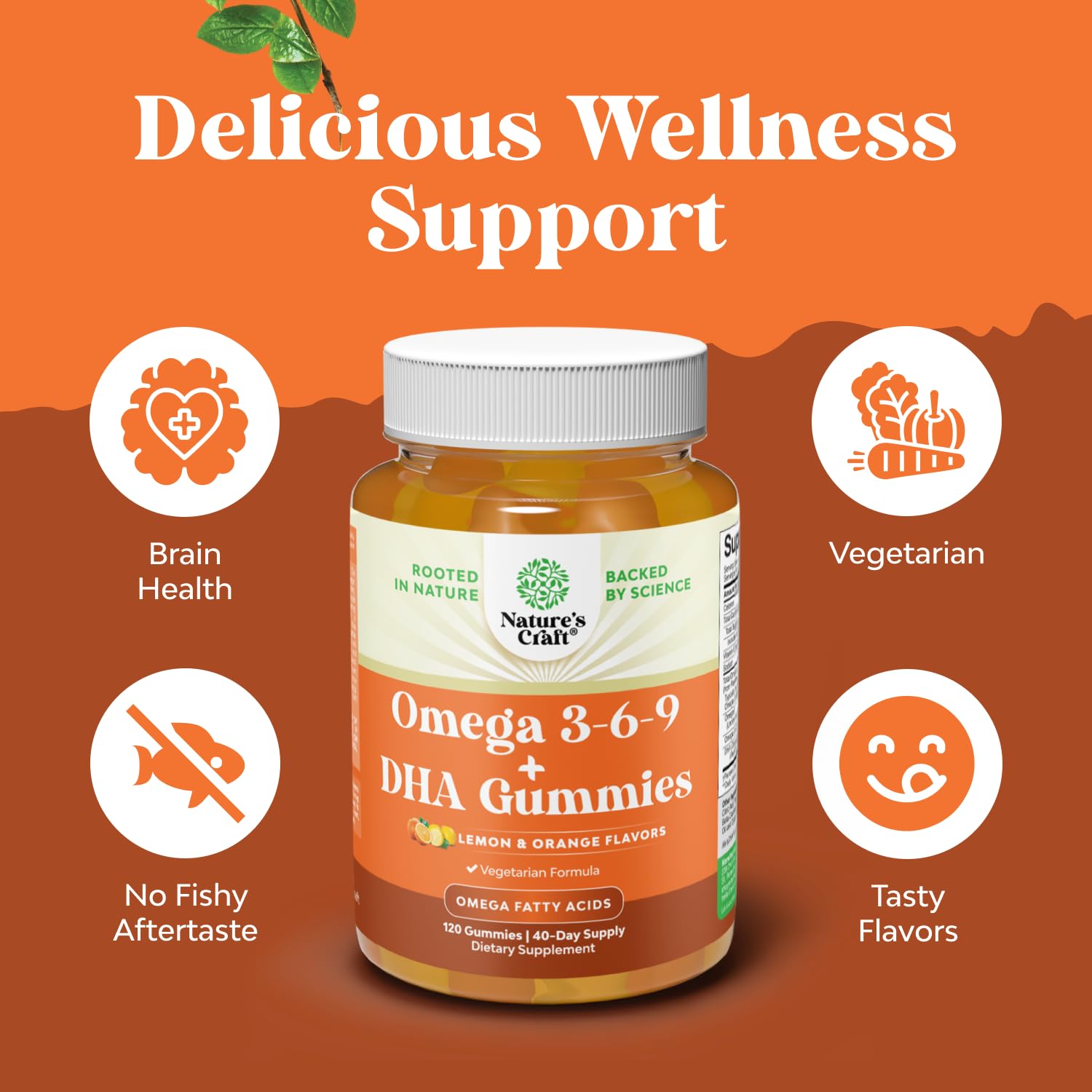 Natures Craft Omega-3 DHA gummy vitamins with a spoon