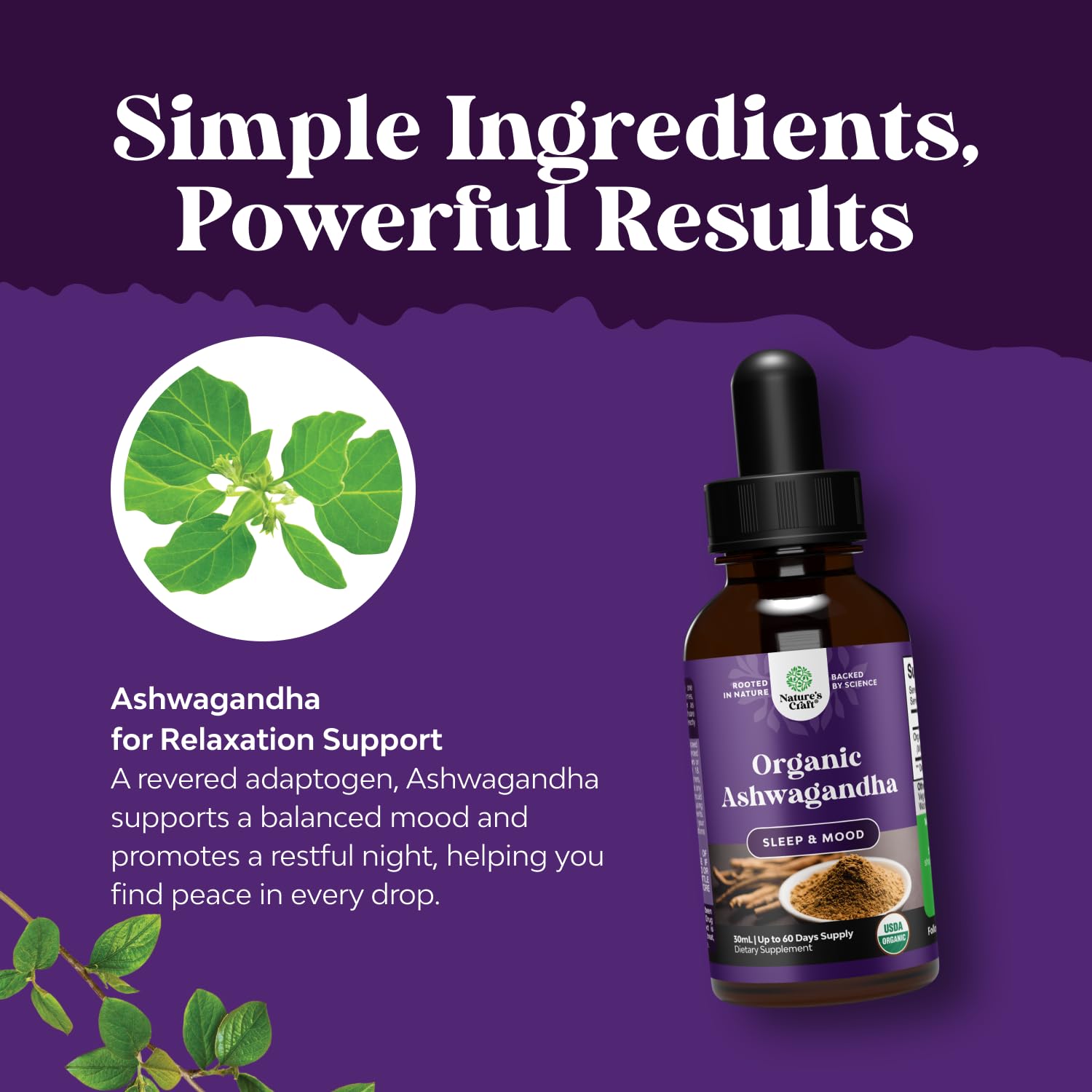 Natures Craft Organic Ashwagandha Drops close-up of dropper
