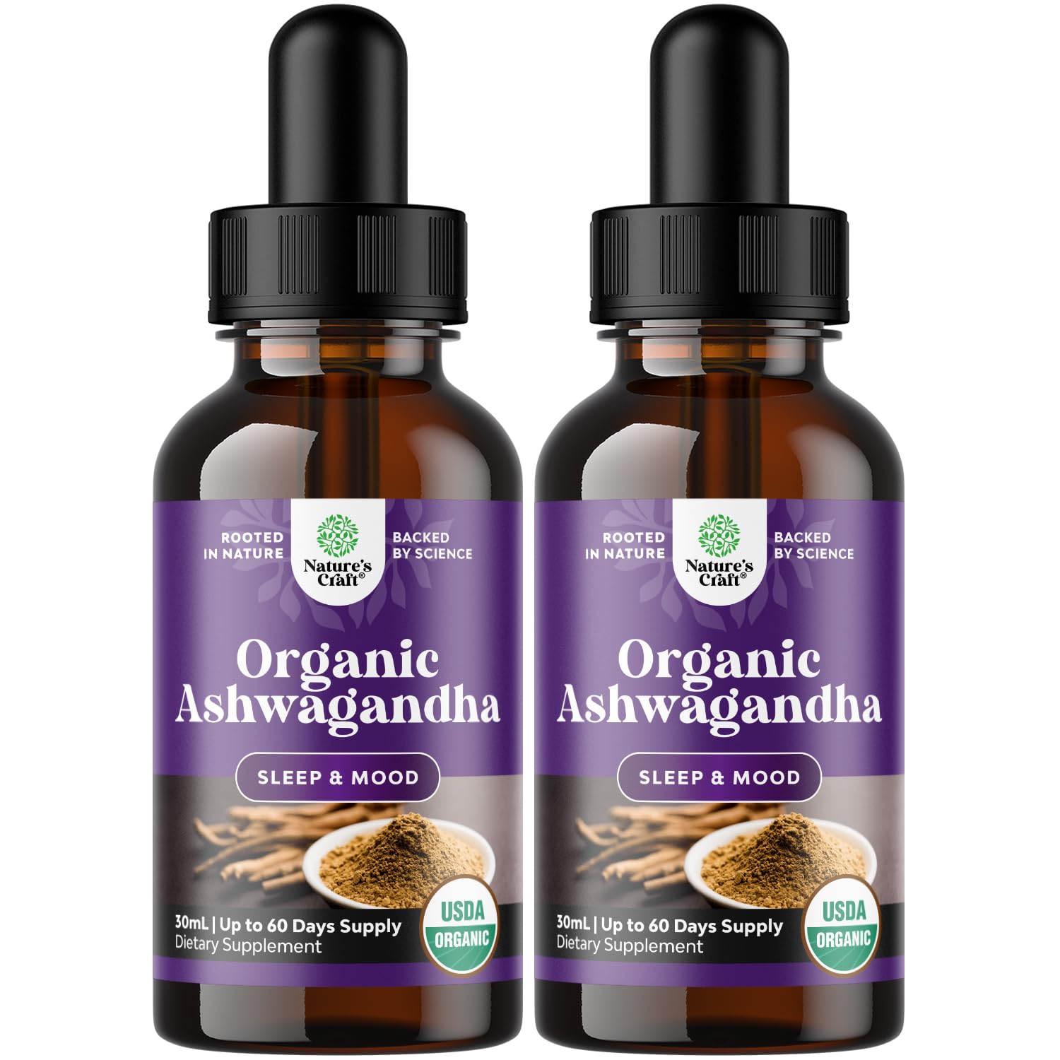 Natures Craft Organic Ashwagandha Drops front view with dropper