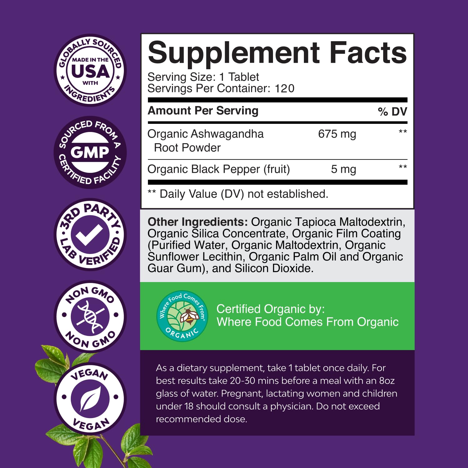 Natures Craft Organic Ashwagandha Root Tablets with natural background