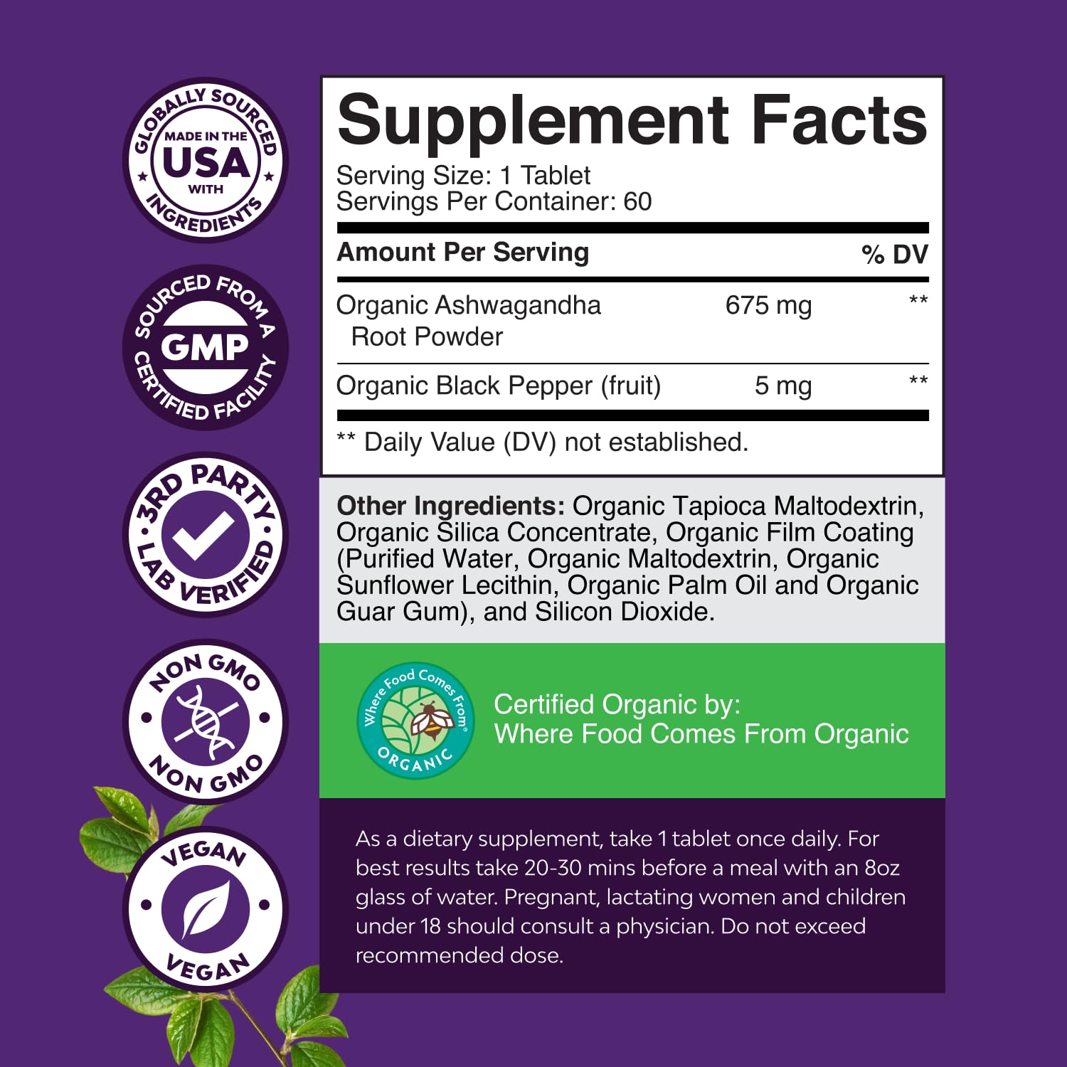 Natures Craft Organic Ashwagandha Tablets in a hand