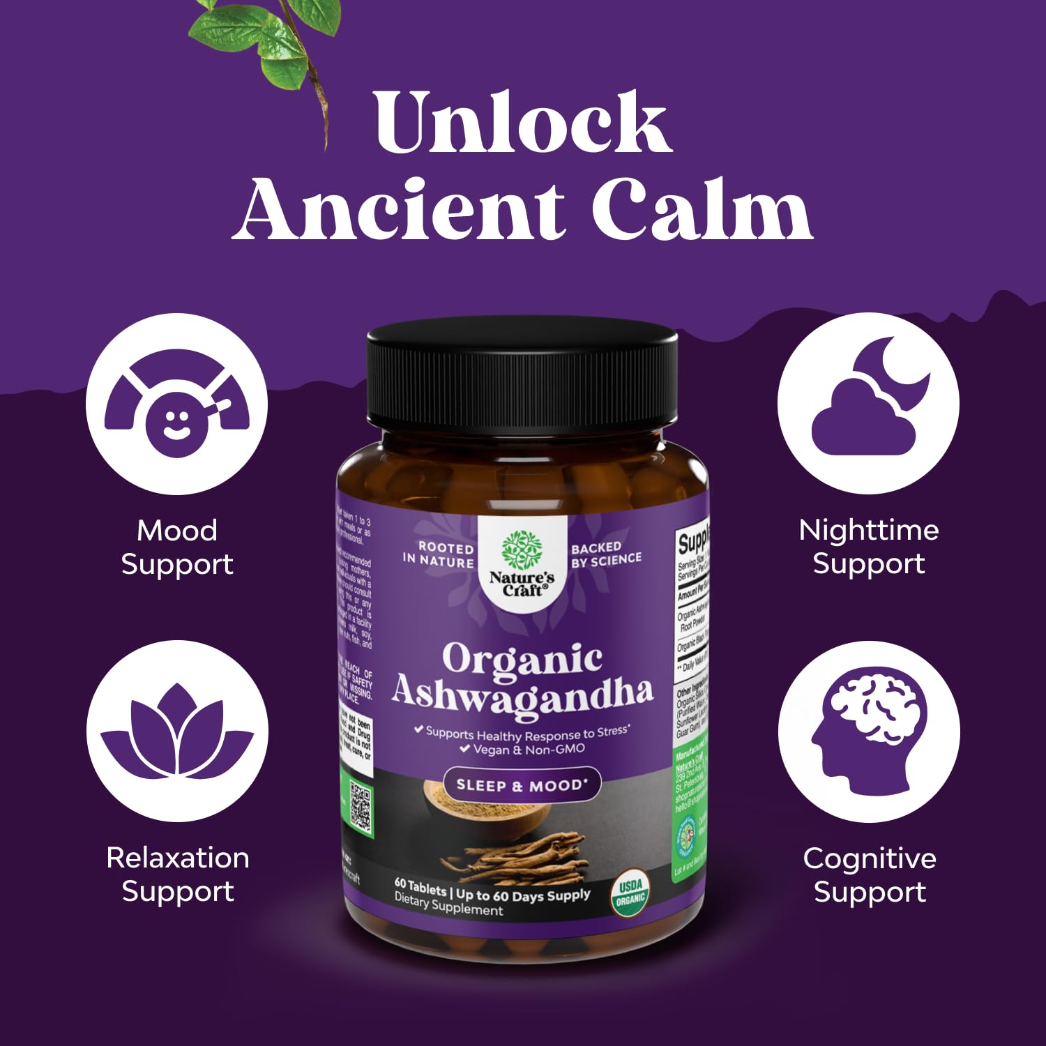 Natures Craft Organic Ashwagandha Tablets with black pepper