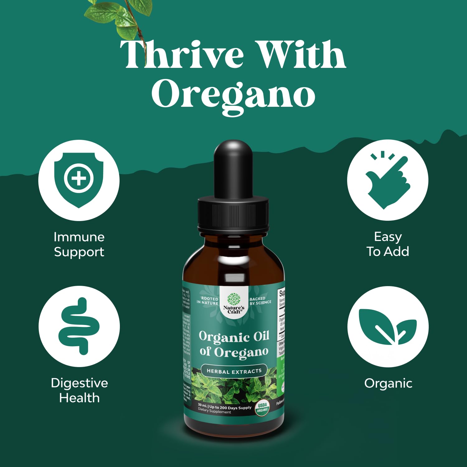 Natures Craft Organic Oregano Oil Drops label close-up