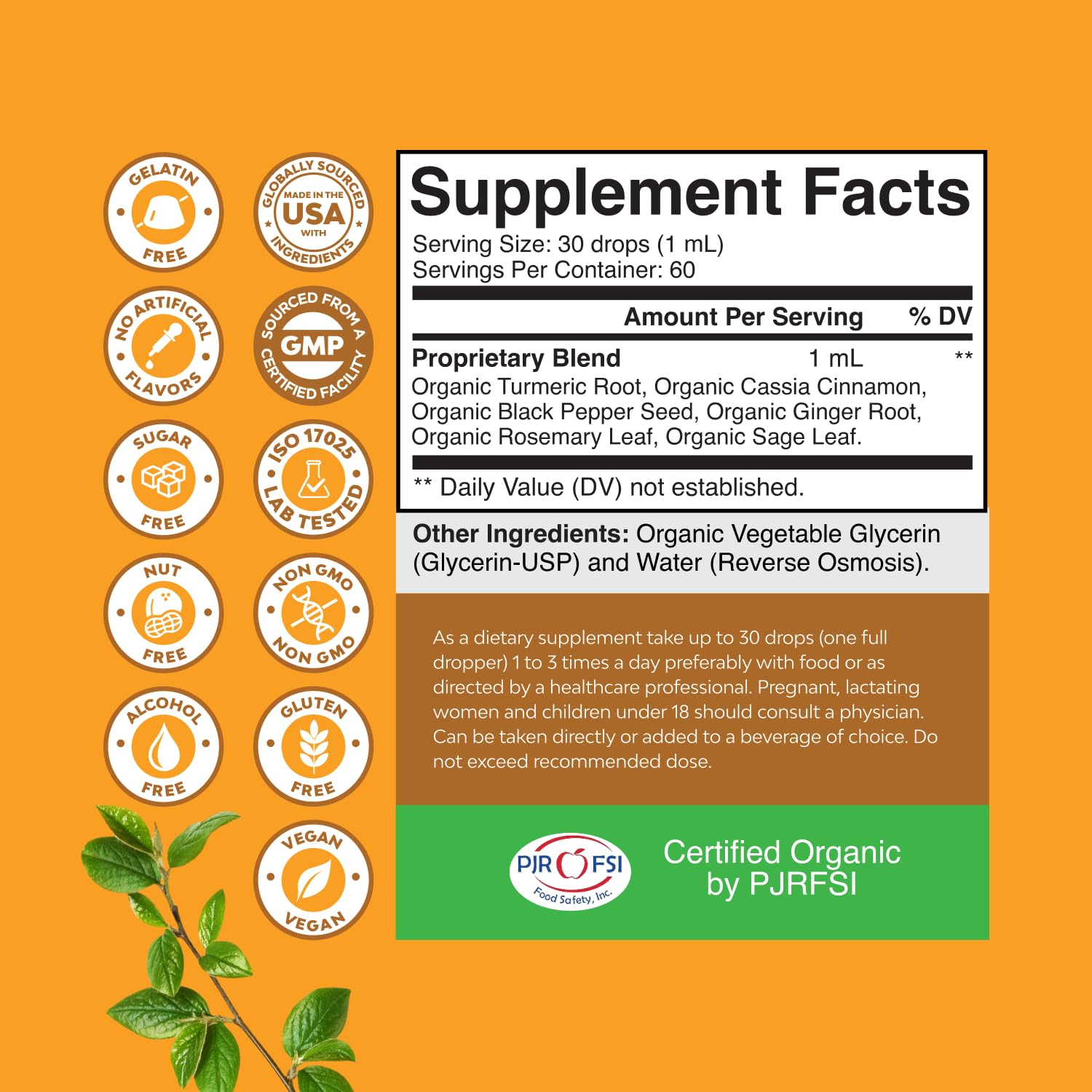 Natures Craft Organic Turmeric Drops ingredients list