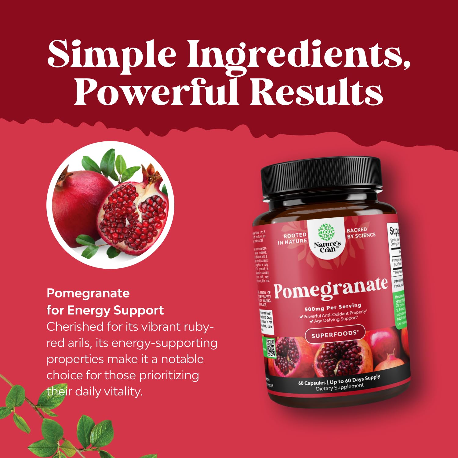Natures Craft Pomegranate Extract Capsules 500mg close-up of capsules