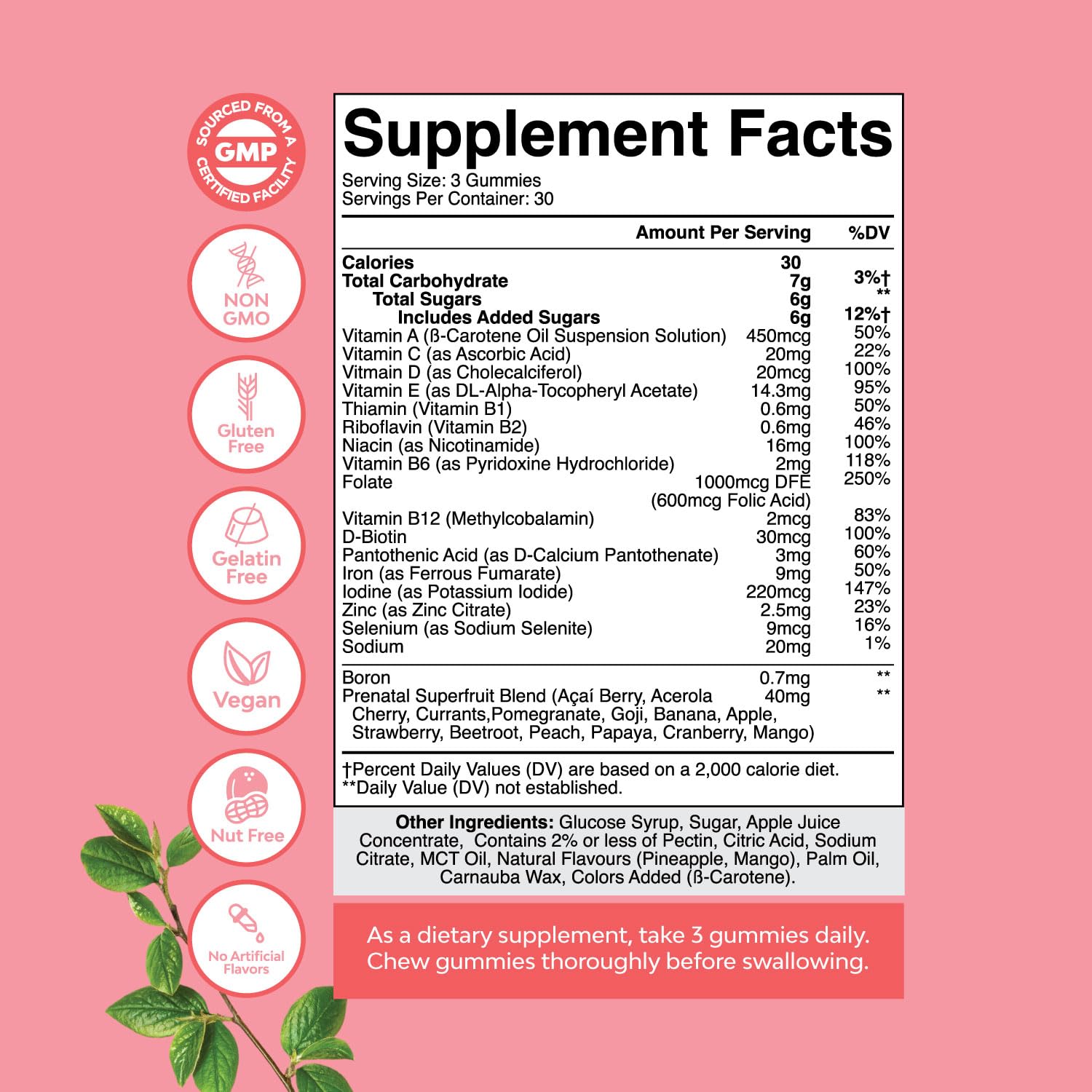 Natures Craft Prenatal Gummies bottle with a measuring spoon