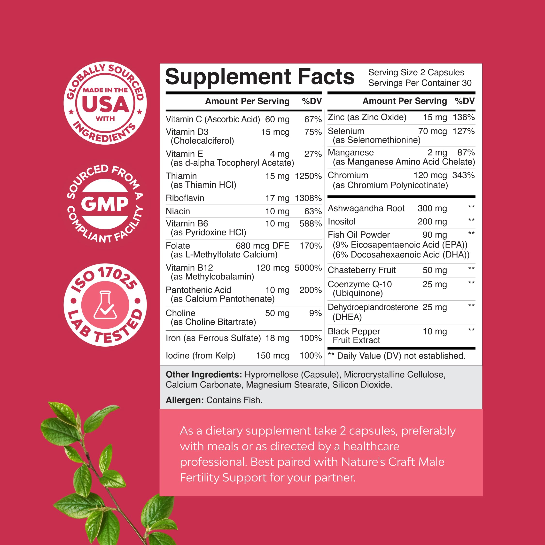 Natures Craft Prenatal Vitamins back view with ingredient list