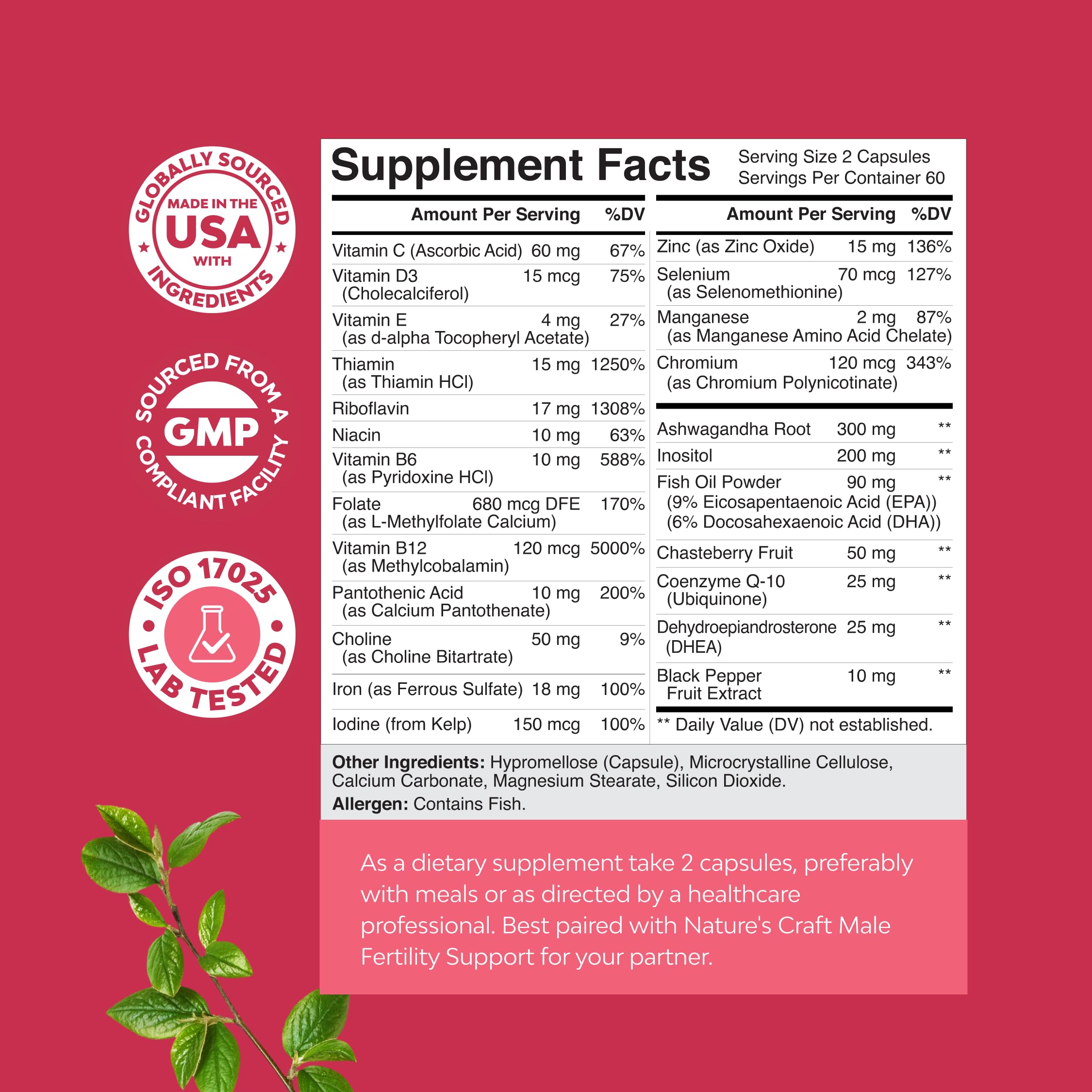 Natures Craft Prenatal Vitamins side view with dosage details