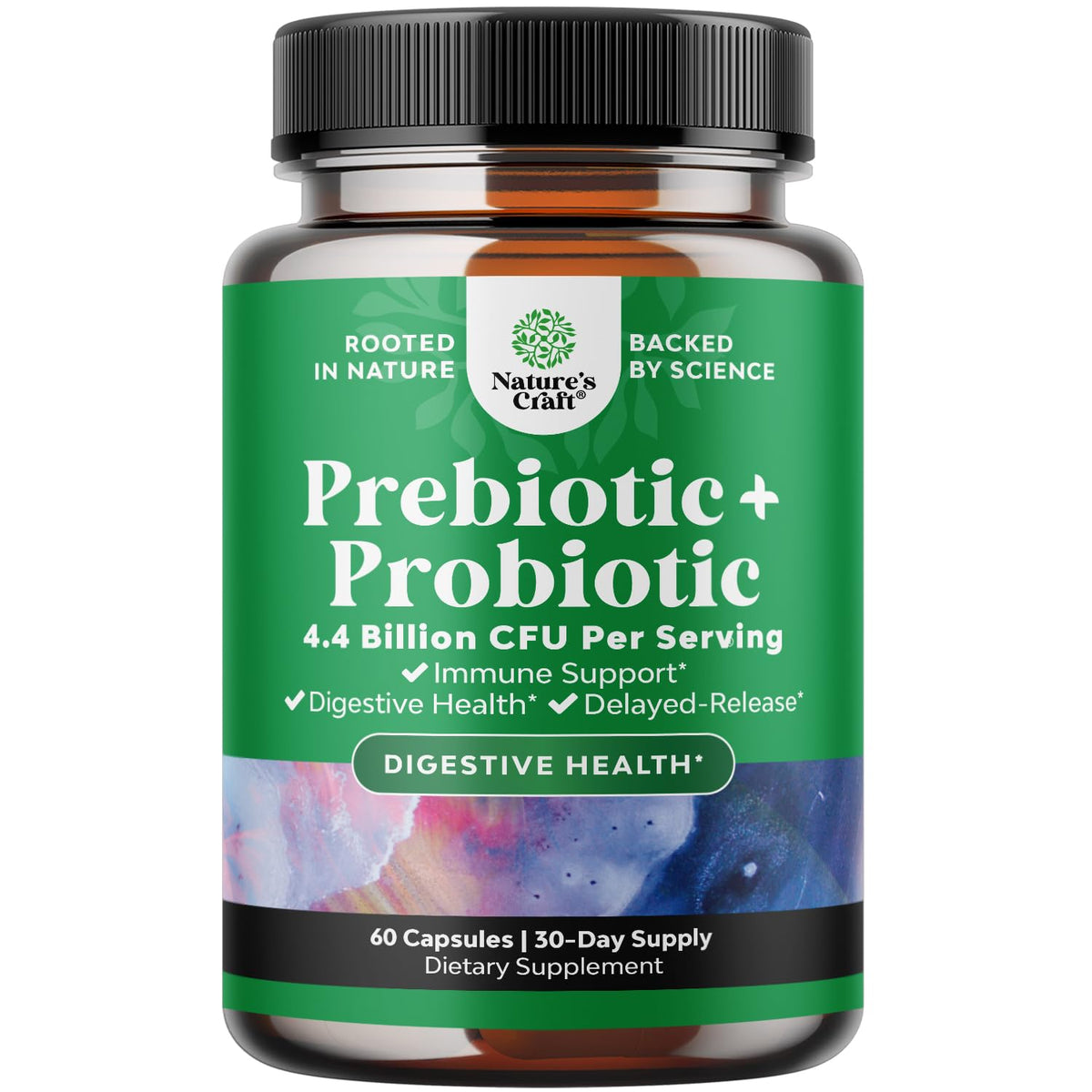 Natures Craft Probiotics and Prebiotics Supplement 60 Capsules front view