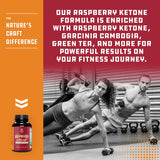 Natures Craft Raspberry Ketones 200mg Keto Supplement with ingredients listed