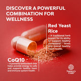 Natures Craft Red Yeast Rice 1200mg capsules on a wooden table