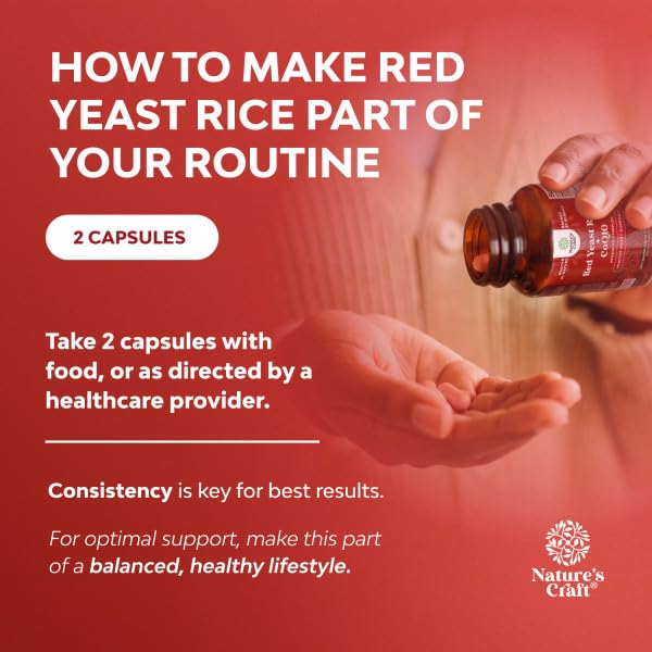 Natures Craft Red Yeast Rice 1200mg capsules with measuring spoon