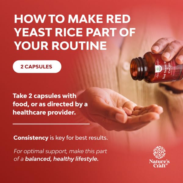 Natures Craft Red Yeast Rice 1200mg with CoQ10 capsules close-up