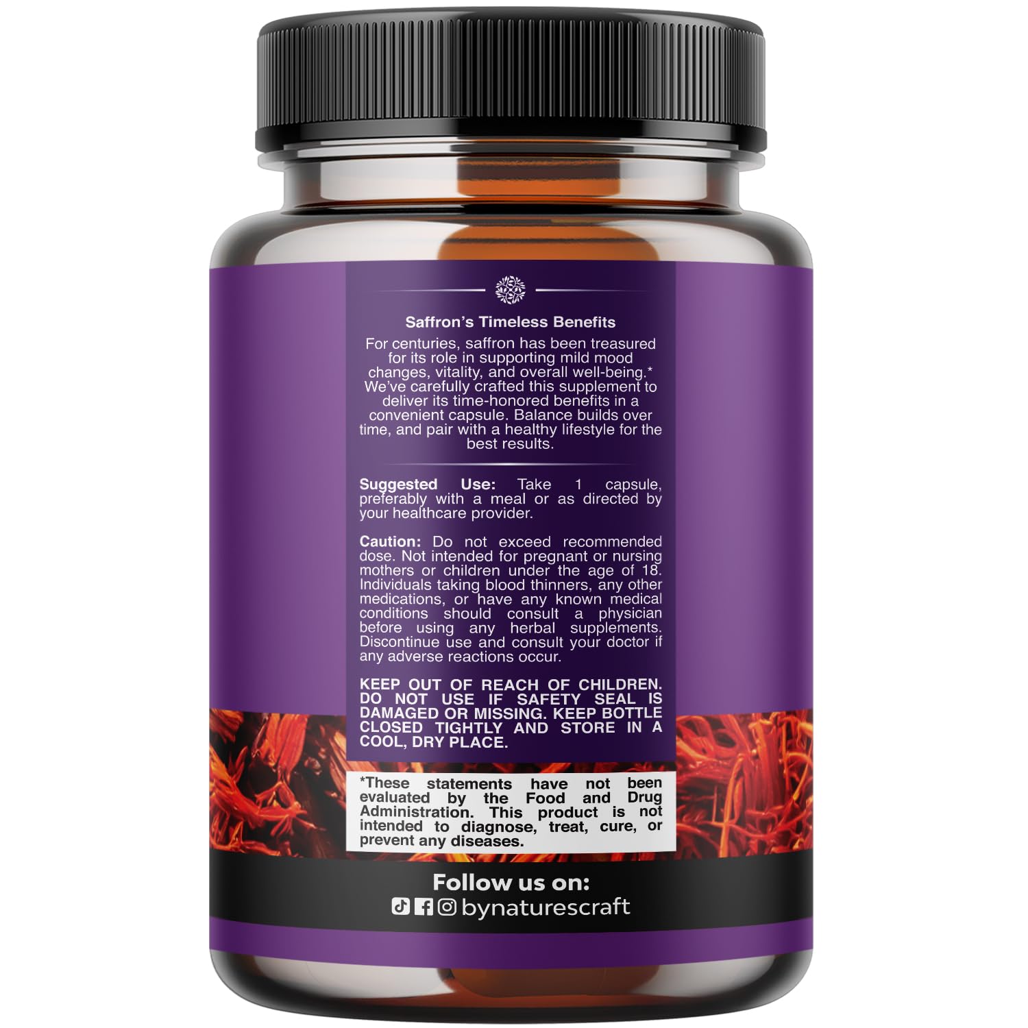 Natures Craft Saffron Capsules side view with label
