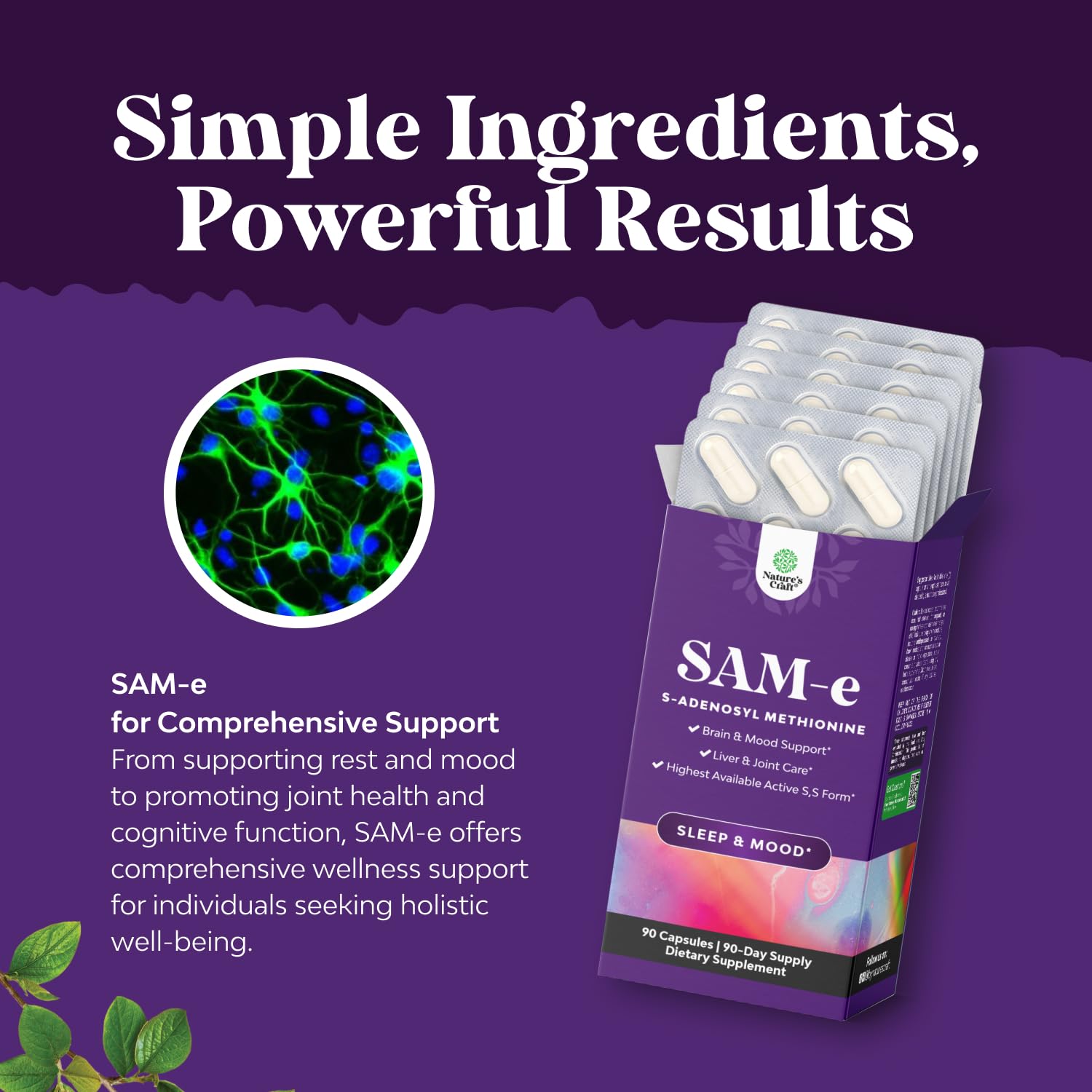 Natures Craft SAM-e 150mg supplement bottle on a wooden table