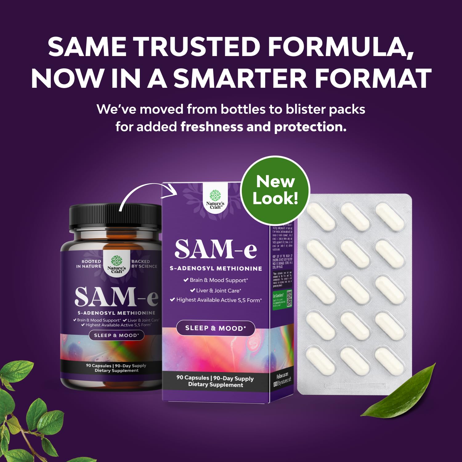 Natures Craft SAM-e 150mg supplement bottle with dosage instructions